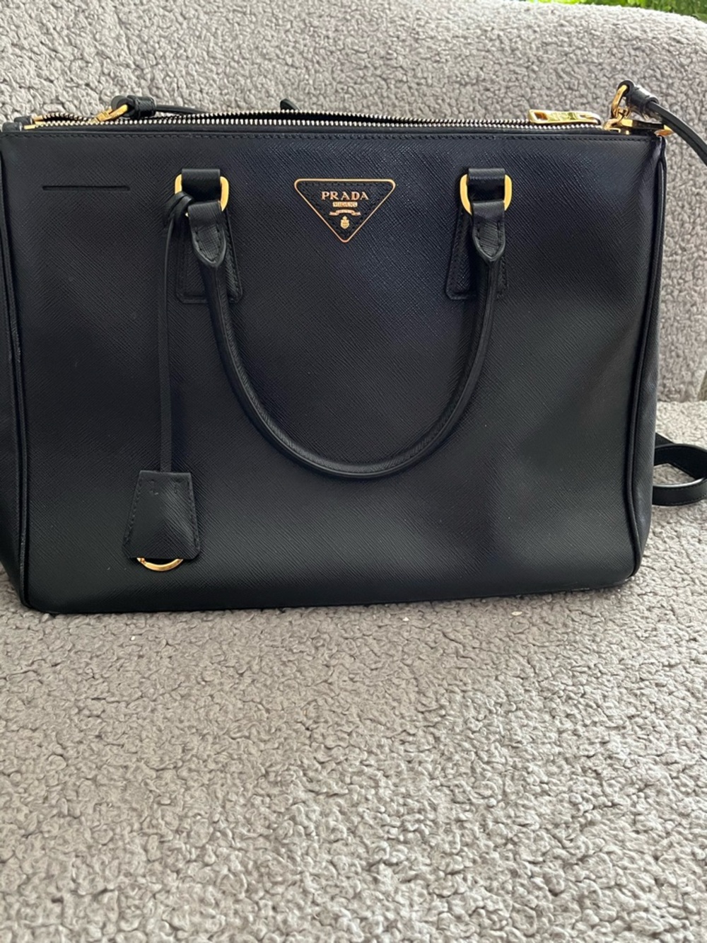 Prada Black Saffiano Satchel with Gold Hardware
